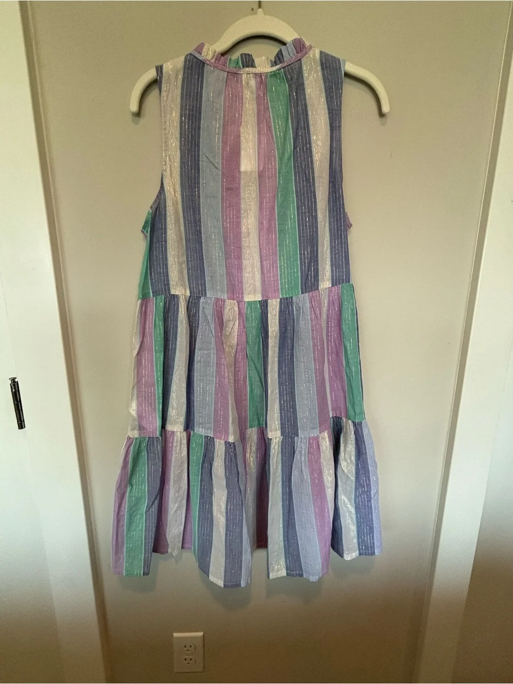 NWT J. Crew Sleeveless Tiered Dress in Lavender, Mint, Blue & White